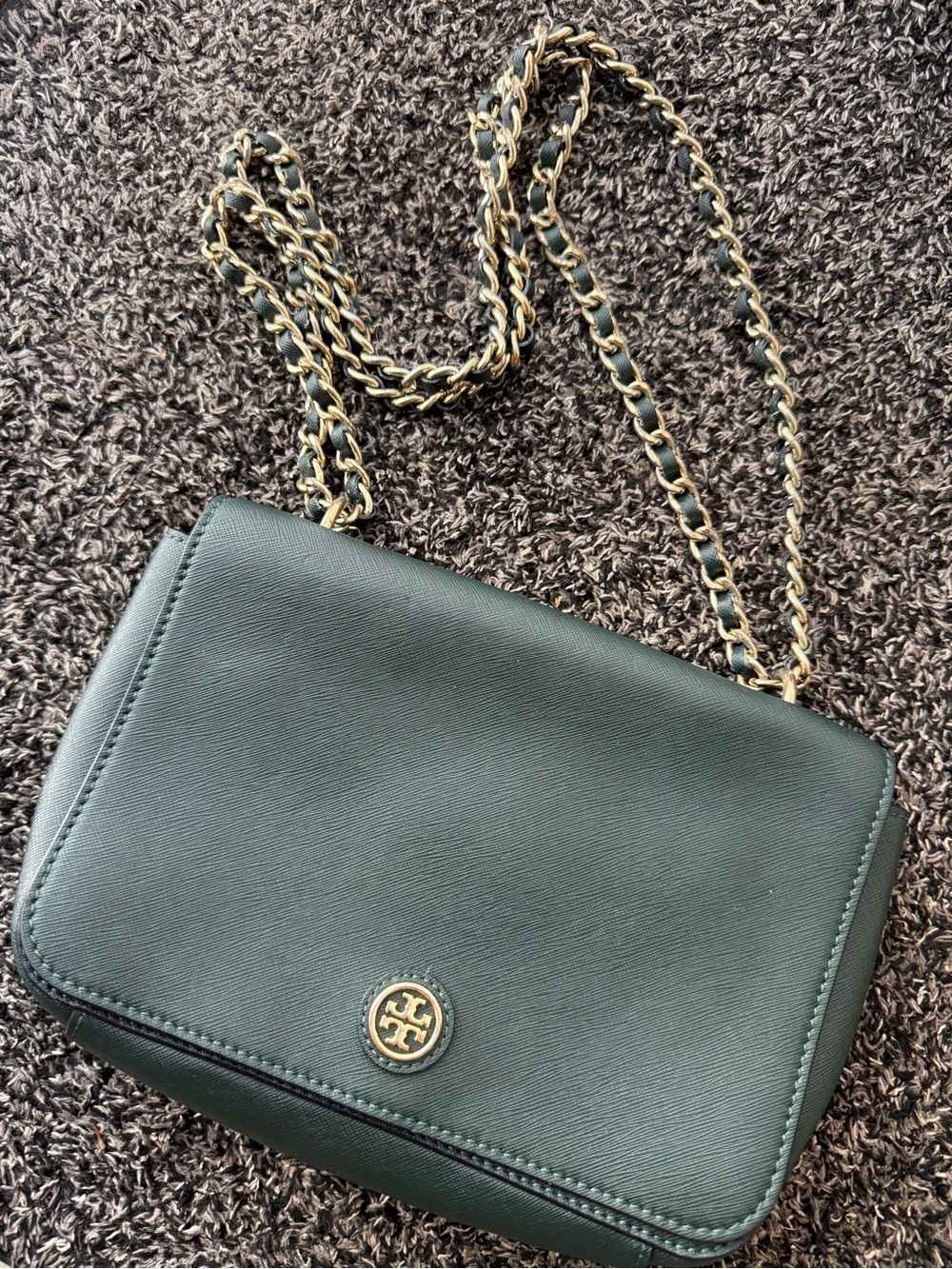 Tory Burch Dark Green Chain-Shoulder Crossbody